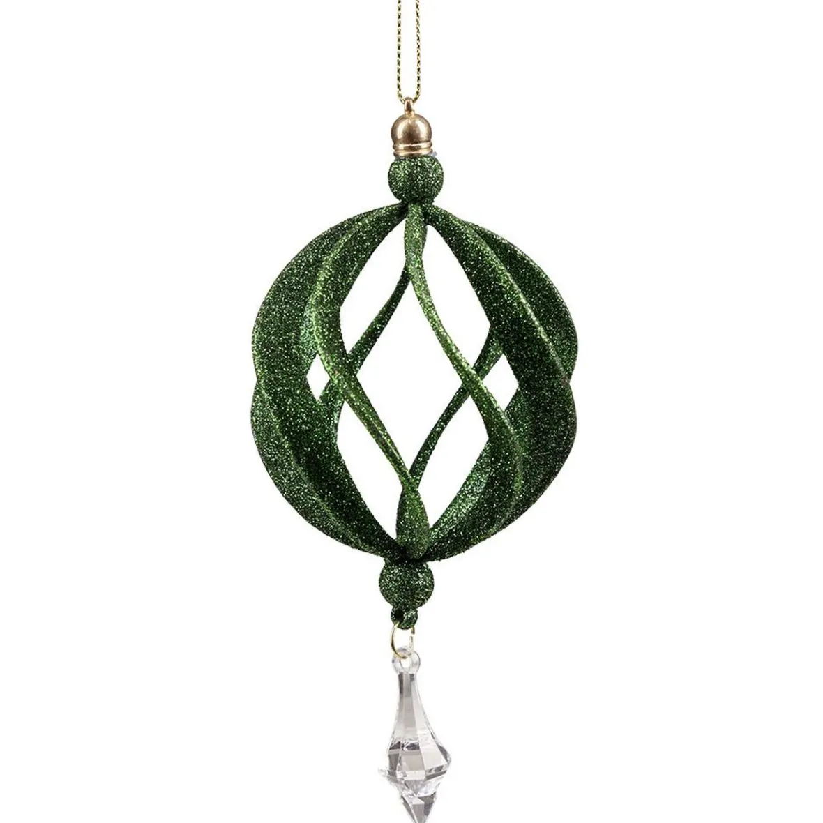 Décoration boule de Noël ajourée vert pailleté Ø8 cm-Gifi New