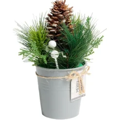 Décoration branche de pin dans pot gris Ø8xH10cm-Gifi Sale