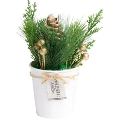 Décoration branche de pin dans pot blanc Ø8xH10cm-Gifi Best