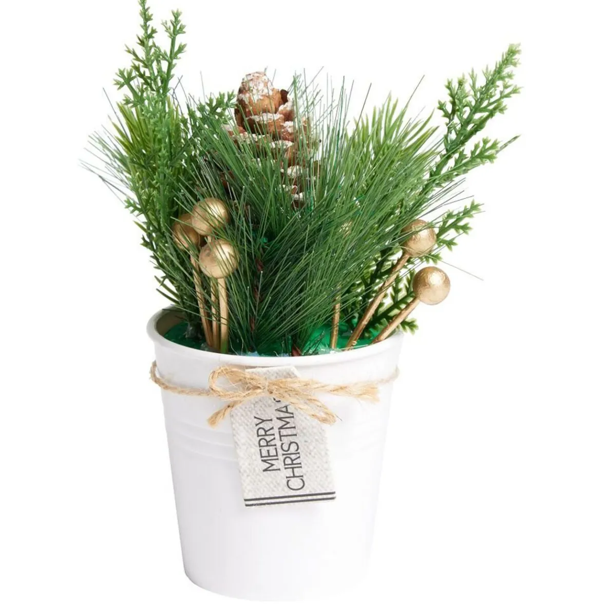Décoration branche de pin dans pot blanc Ø8xH10cm-Gifi Best