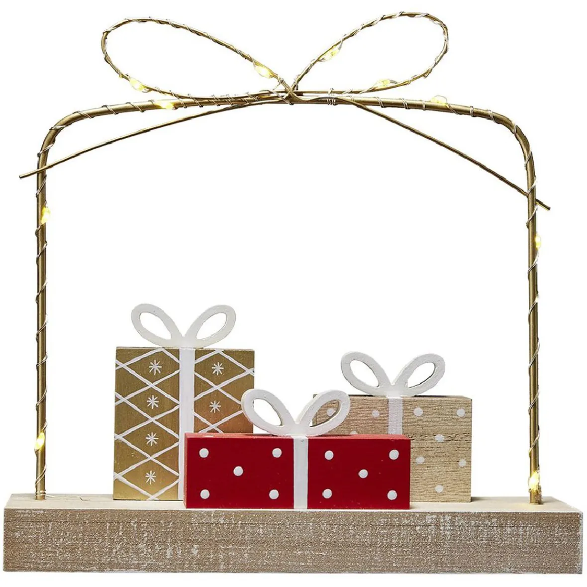 Décoration cadeaux lumineux sur socle bois 10 LED blanc chaud H18,5 cm-Gifi Sale