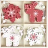 Décoration de Noël à suspendre en bois rouge et blanc x12-Gifi Outlet