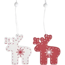 Décoration de Noël à suspendre en bois rouge et blanc x12-Gifi Outlet