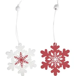 Décoration de Noël à suspendre en bois rouge et blanc x12-Gifi Outlet