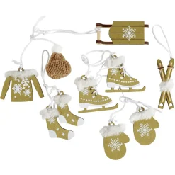 Décoration de Noël à suspendre forme traineau et vêtements en bois x6-Gifi Outlet
