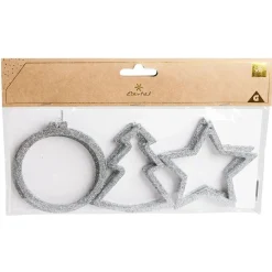 Décoration de Noël à suspendre étoile/sapin/boule argenté x6-Gifi Outlet