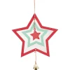 Décoration de Noël bois 3D forme étoile rouge et verte avec clochette-Gifi Online