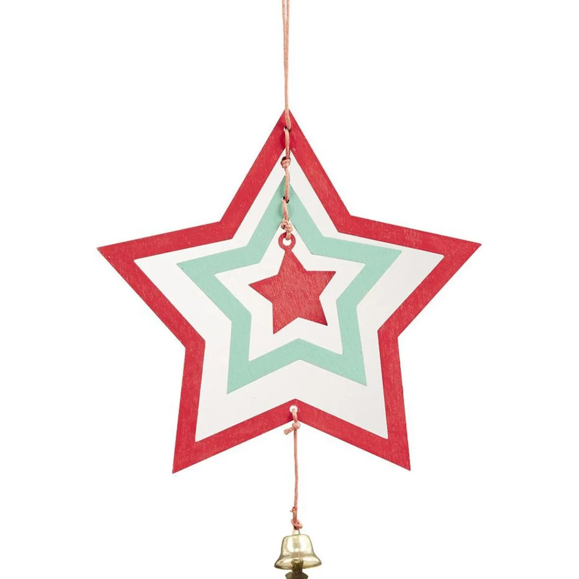 Décoration de Noël bois 3D forme étoile rouge et verte avec clochette-Gifi Online