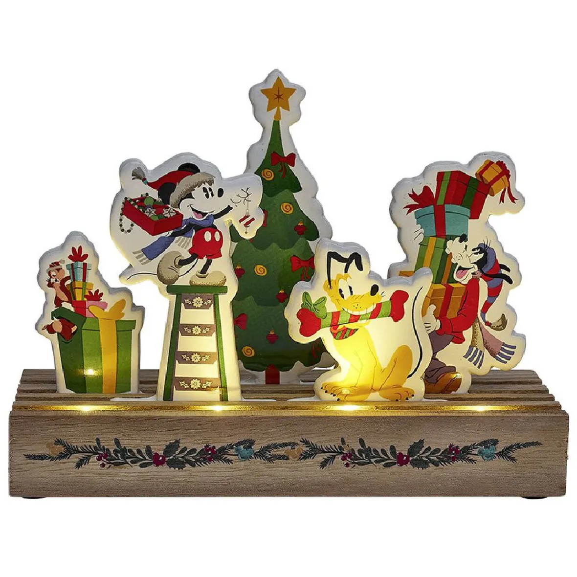 Décoration de Noël lumineuse à poser Disney sur socle bois Mickey et ses amis-Gifi Discount