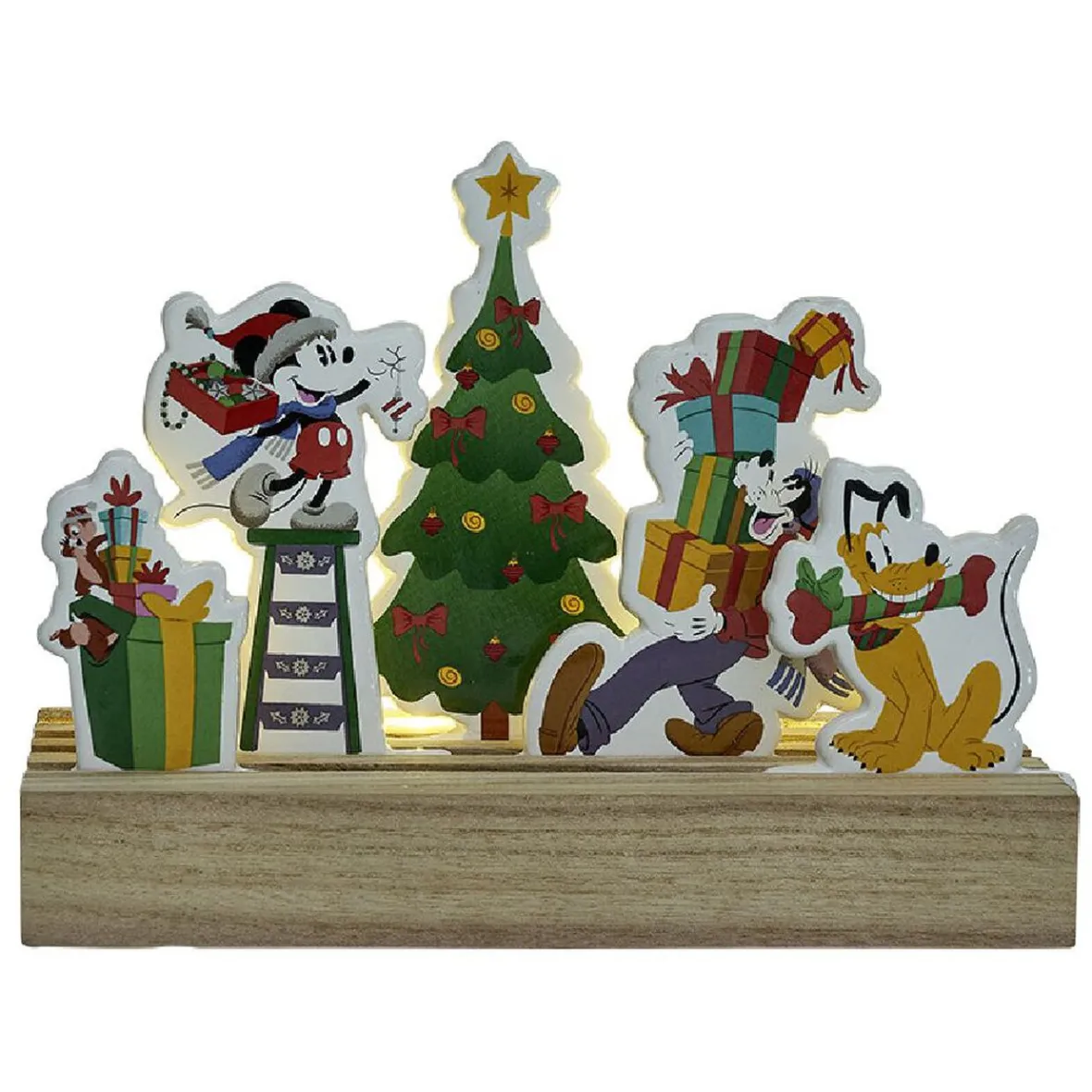 Décoration de Noël lumineuse à poser Disney sur socle bois Mickey et ses amis-Gifi Discount