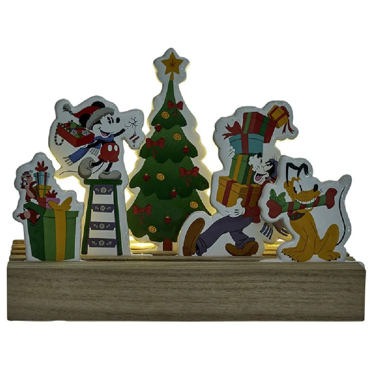 Décoration de Noël lumineuse à poser Disney sur socle bois Mickey et ses amis-Gifi Discount