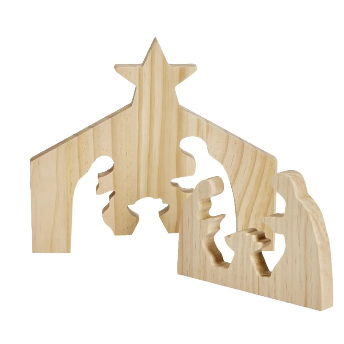 Décoration de Noël nativité en bois 2 parties H19,5cm-Gifi Hot