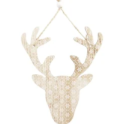 Décoration de Noël tête de renne en bois à suspendre H. 14 cm-Gifi Discount
