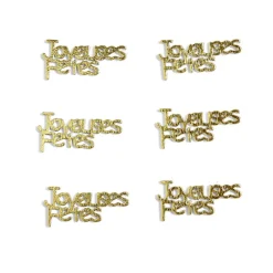 Décoration de table Noël x6 en bois forme "Joyeuses Fêtes" dorée 8x11cm-Gifi Best
