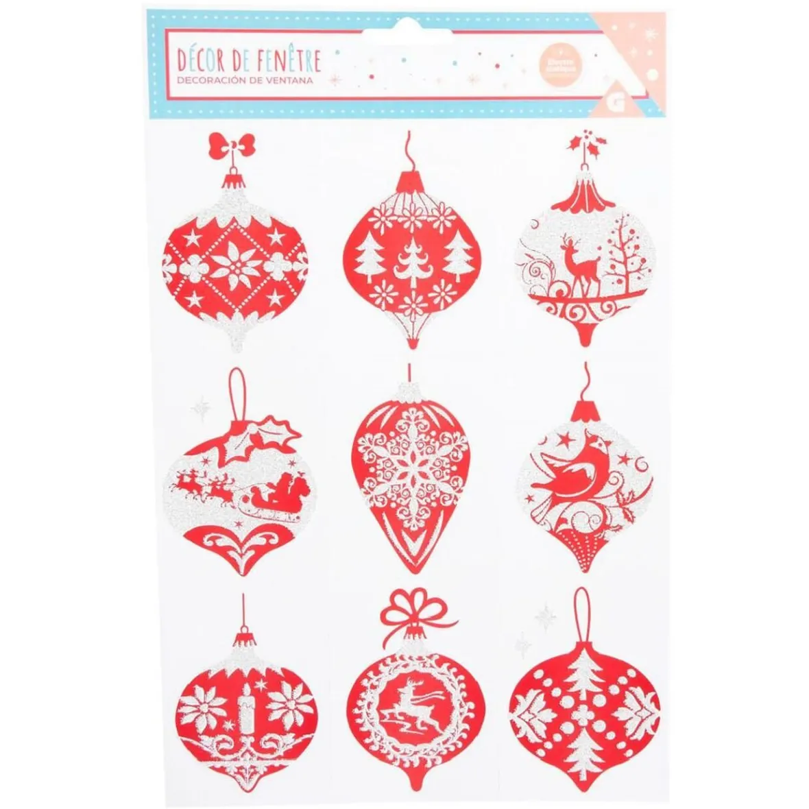 Décoration fenêtre électrostatique boule de Noël rouge et blanche-Gifi Online