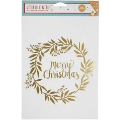 Décoration fenêtre Noël électrostatique guirlande couronne Merry Christmas rouge ou doré-Gifi Best