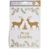 Décoration fenêtre Noël électrostatique cerf Merry Christmas doré-Gifi