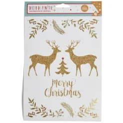 Décoration fenêtre Noël électrostatique cerf Merry Christmas doré-Gifi