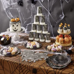 Décoration Halloween toile blanche avec 6 araignées-Gifi New