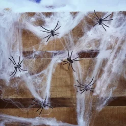 Décoration Halloween toile blanche avec 6 araignées-Gifi New