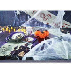 Décoration Halloween toile blanche avec 6 araignées-Gifi New