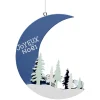 Décoration lune et paysage en bois bleu et blanc à suspendre H12 cm-Gifi Outlet