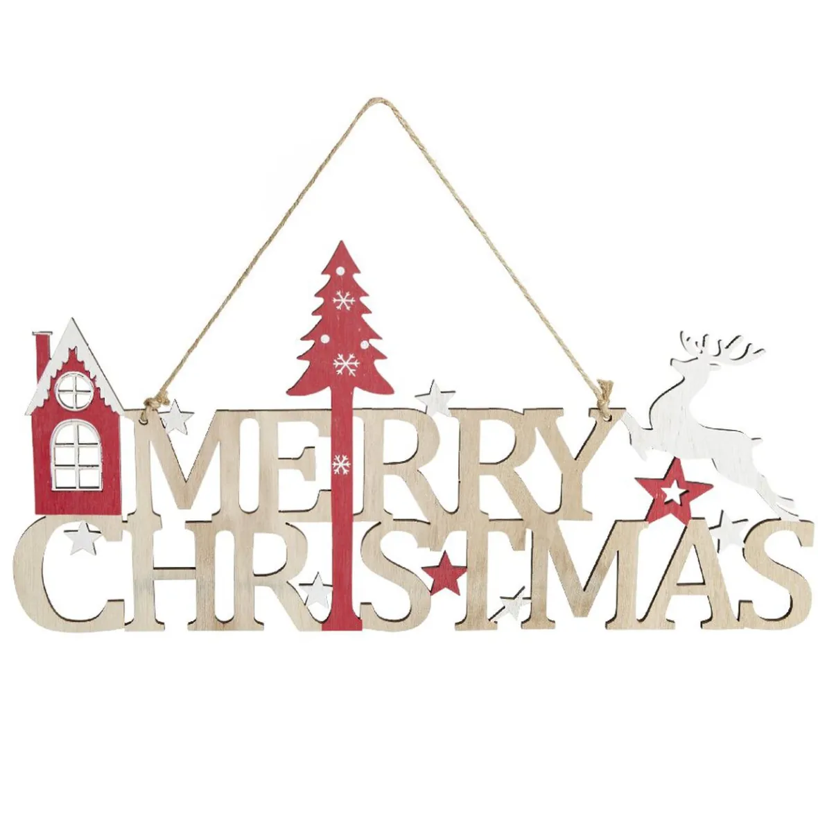 Décoration Merry Christmas en bois à suspendre 42x21,5cm-Gifi Outlet