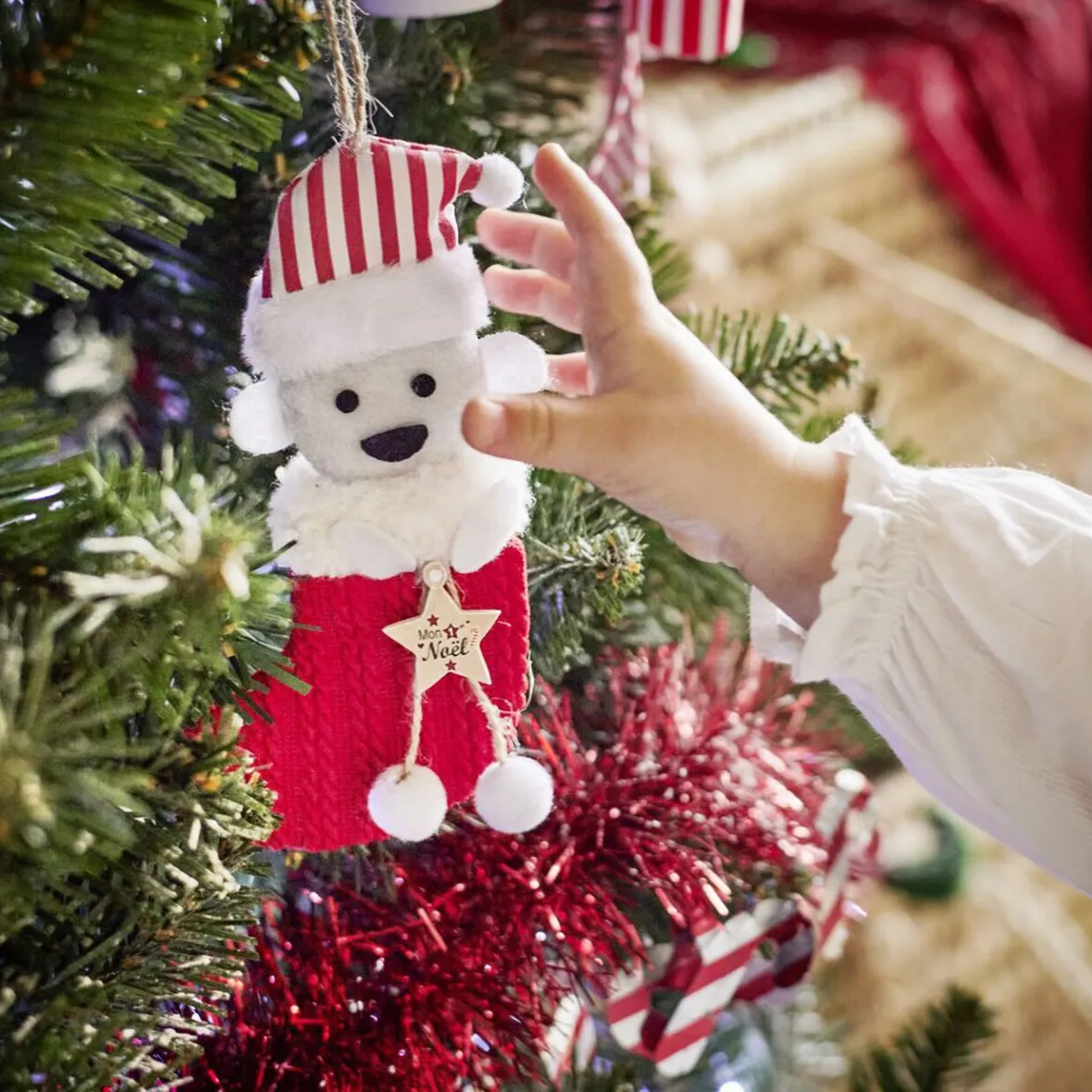 Décoration "Mon 1er Noël" à suspendre en bois chiffre 1 rouge H10cm-Gifi Sale