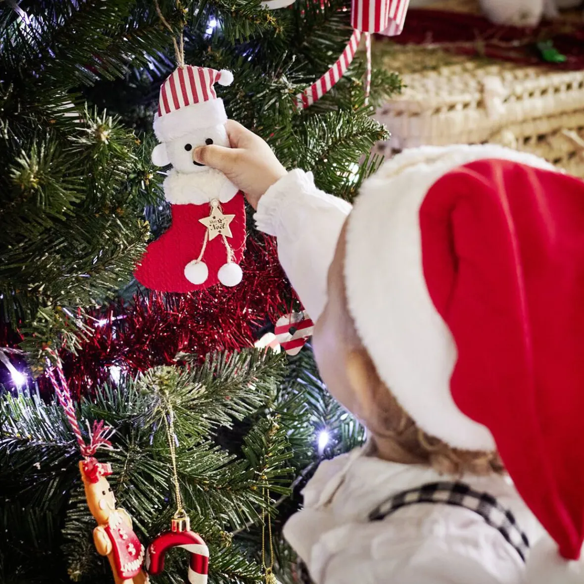 Décoration "Mon 1er Noël" à suspendre en bois chiffre 1 rouge H10cm-Gifi Sale