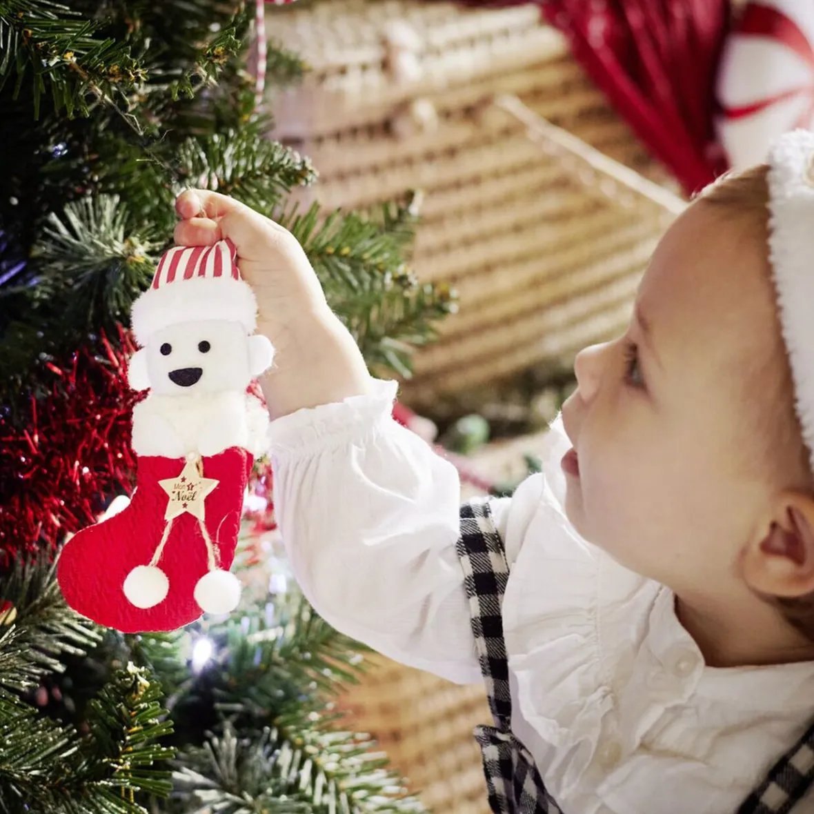 Décoration "Mon 1er Noël" à suspendre en bois chiffre 1 rouge H10cm-Gifi Sale