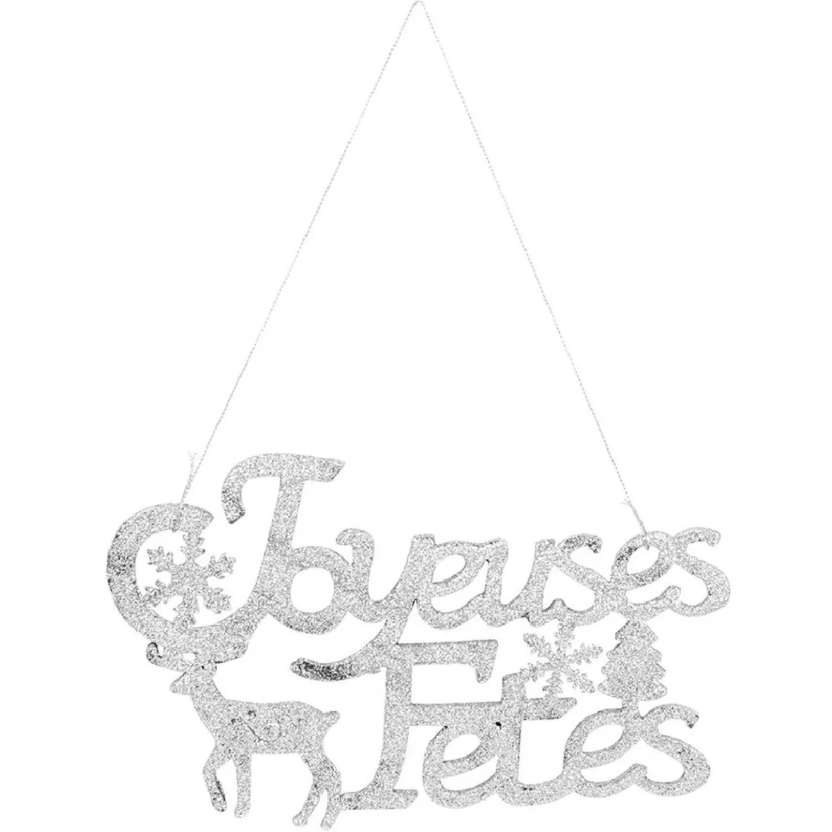 Décoration murale Joyeuses Fêtes pailleté gris argenté-Gifi Sale