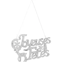 Décoration murale Joyeuses Fêtes pailleté gris argenté-Gifi Sale