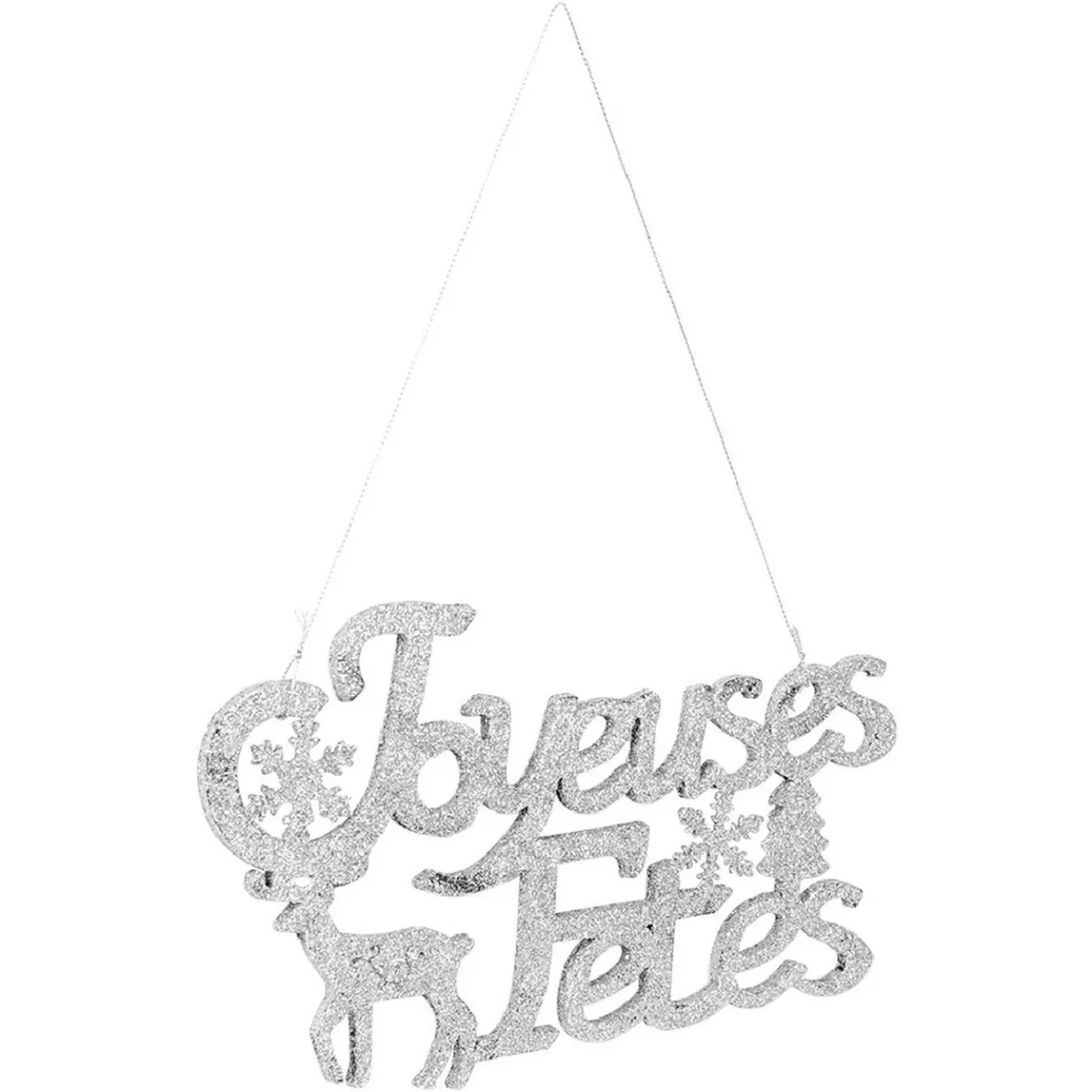 Décoration murale Joyeuses Fêtes pailleté gris argenté-Gifi Sale