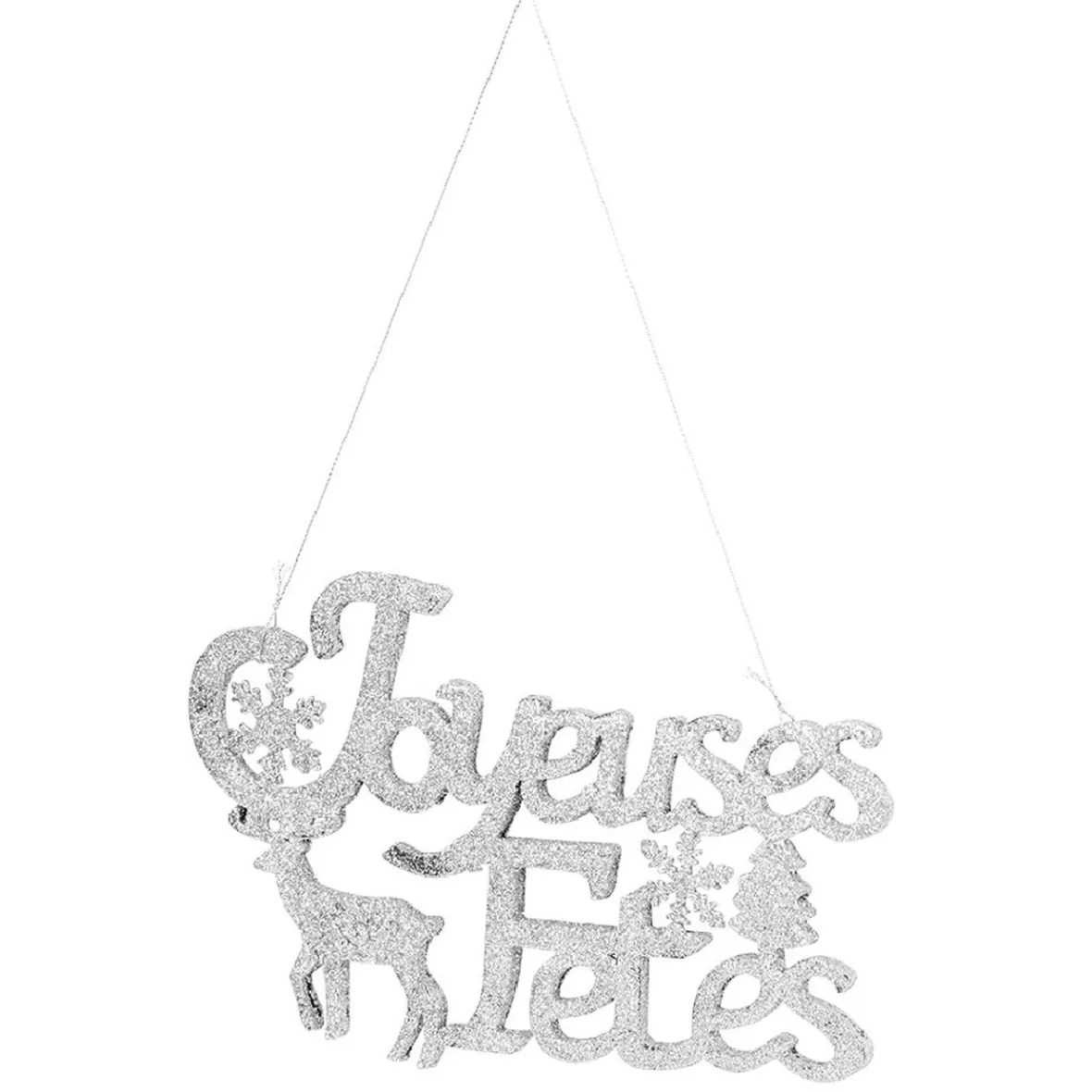 Décoration murale Joyeuses Fêtes pailleté gris argenté-Gifi Sale