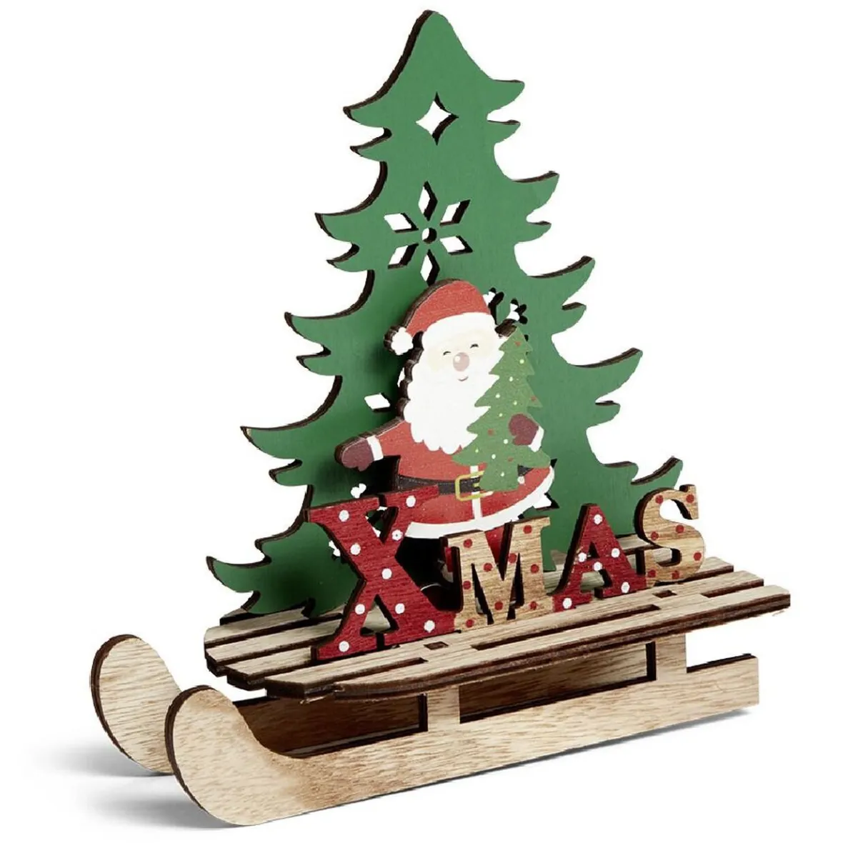 Décoration Noël à poser en bois luge avec Père Noël ou renne H19cm-Gifi Clearance