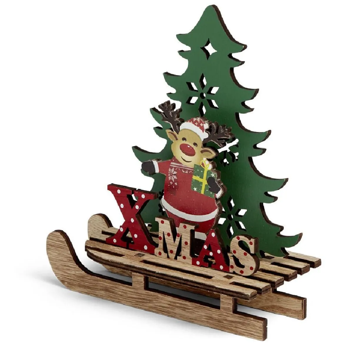 Décoration Noël à poser en bois luge avec Père Noël ou renne H19cm-Gifi Clearance
