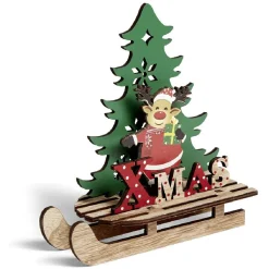 Décoration Noël à poser en bois luge avec Père Noël ou renne H19cm-Gifi Clearance