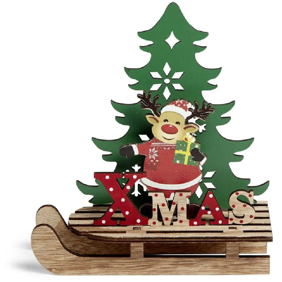 Décoration Noël à poser en bois luge avec Père Noël ou renne H19cm-Gifi Clearance