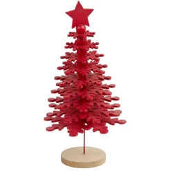 Décoration Noël sapin à poser rouge sur socle bois Ø10xH25cm-Gifi Sale