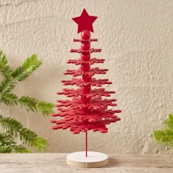 Décoration Noël sapin à poser rouge sur socle bois Ø10xH25cm-Gifi Sale