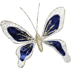 Décoration papillon pailleté bleu et doré H.15 cm-Gifi New