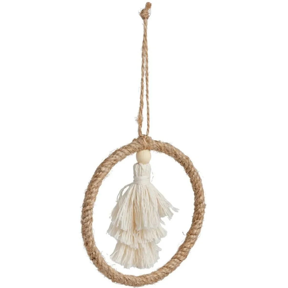 Décoration pompon dans cercle à suspendre beige Ø10cm-Gifi Best
