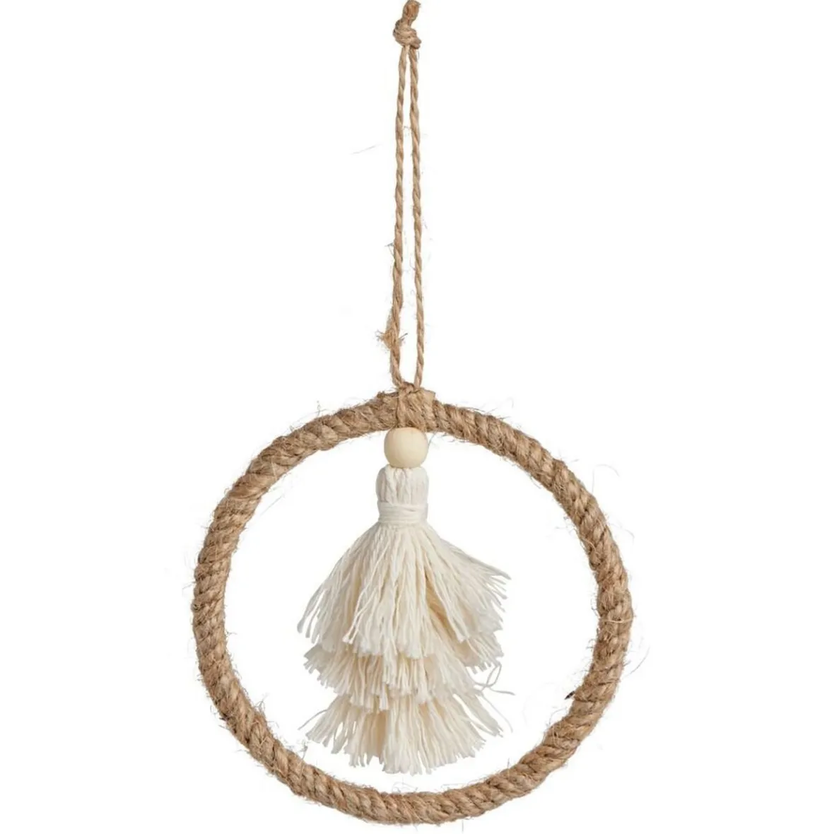 Décoration pompon dans cercle à suspendre beige Ø10cm-Gifi Best