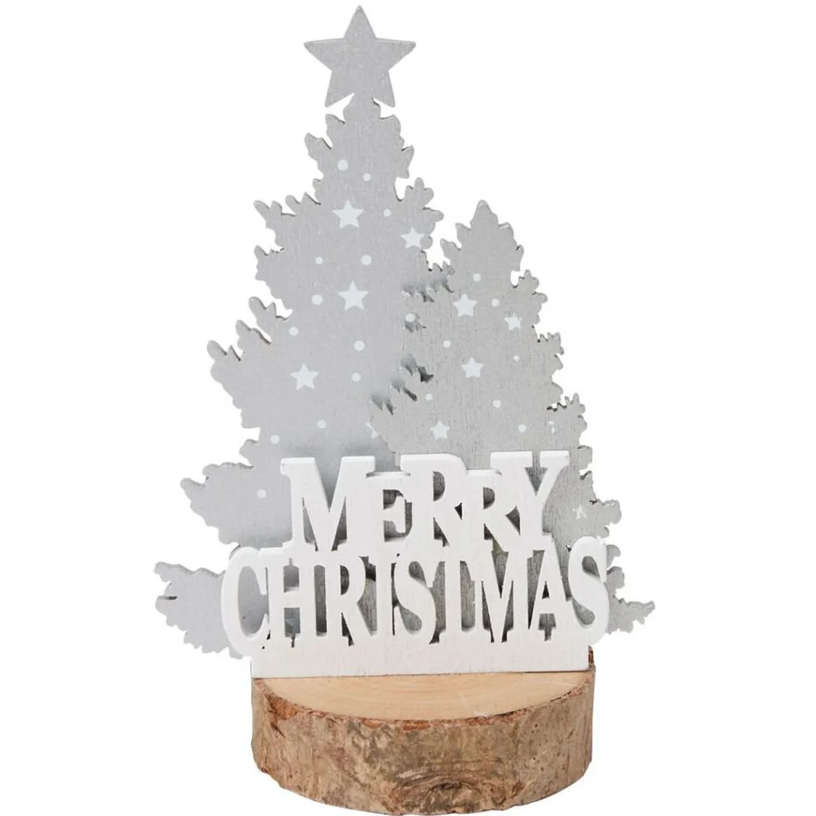 Décoration sapin de Noël sur rondin de bois Merry Christmas Ø6,2xH7,4cm-Gifi Discount