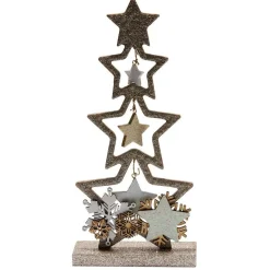 Décoration sapin en bois forme étoile pailleté doré 12xH26cm-Gifi Discount