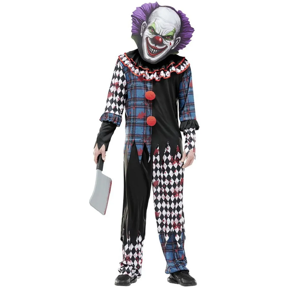 Déguisement adulte clown ensanglanté damier Halloween-Gifi Outlet