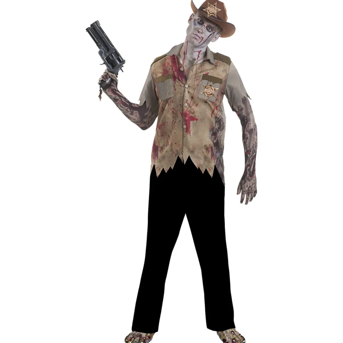 Déguisement adulte Halloween sheriff zombie tshirt et chapeau Taille S-Gifi Clearance