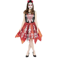 Déguisement adulte Halloween squelette robe et serre-tête Taille S-Gifi Discount