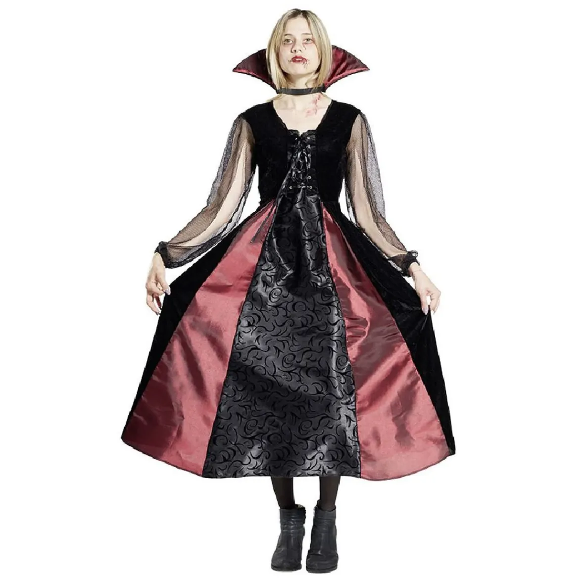 Déguisement adulte Halloween vampire robe noir et rouge - Taille L-Gifi Sale