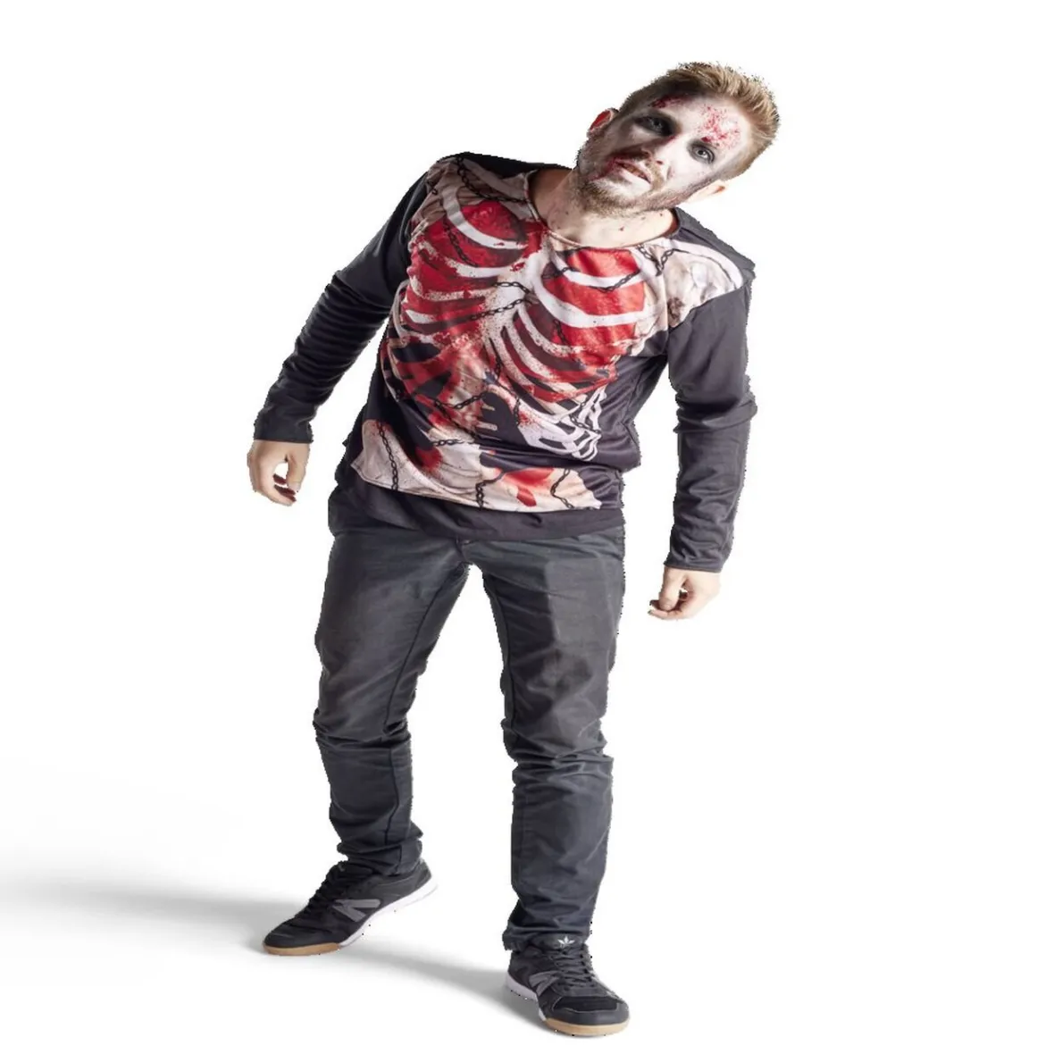 Déguisement adulte Halloween zombie trompe-l'oeil tshirt -Taille unique-Gifi Outlet